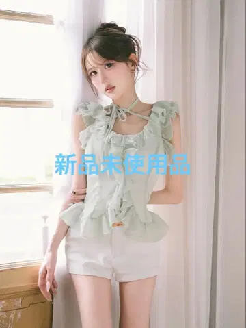 [ 미사용 새상품 ] 시어 라메 쉬폰 프릴 상의 darich 다리치 민트