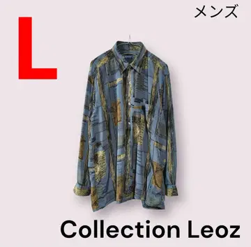새상품급 빈티지 Collection Leoz 올 패턴 셔츠 블루 그레이 L