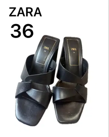 ZARA 가죽 느낌 크로스 스트랩 뮬 샌들 블랙 36 약 23cm