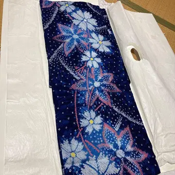 유카타 네이비 바탕 시보리풍 벚꽃 패턴 여성용