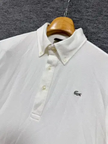 LACOSTE 라코스테 사슴 버튼 다운 피케 셔츠 화이트 로고 긴팔 일본제