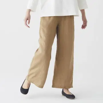 [미착용 무인양품] 프렌치 린넨 스트레이트 팬츠 M 카멜 앵클 기장