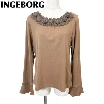 [새상품급] INGEBORG 긴팔 티셔츠 라이트 브라운 크로셰 옷깃 티셔츠