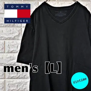 AH95 [TOMMY HILFIGER] 자수 로고 티셔츠 [남성용 L] 블랙