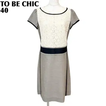 [새상품급] TO BE CHIC 반팔 절개 원피스 40 화이트 그레이 꽃무늬 레이스