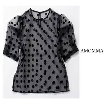 STORY 게재 AMOMMA 아모마 시어 도트 블라우스 퍼프 슬리브