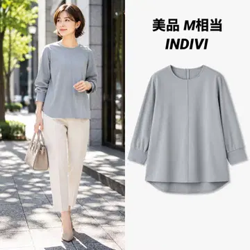 [새상품급] INDIVI 백산 돌먼 슬리브 블라우스 더스티 민트 M