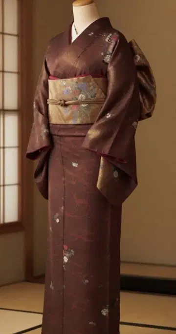 나고야 오비 꽃 문양 금실 화려한 앤티크