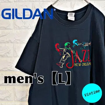 y445 [ GILDAN ] 자수 로고 T셔츠 [ 남성용 L ] 네이비
