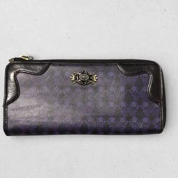 ANNA SUI 안나수이 장지갑 라운드 지퍼 퍼플 올 패턴 가죽