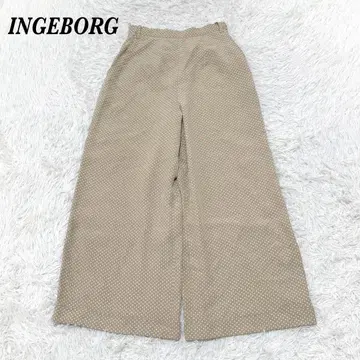 INGEBORG 사이드 버튼 얇은 소재 와이드 팬츠 베이지 도트