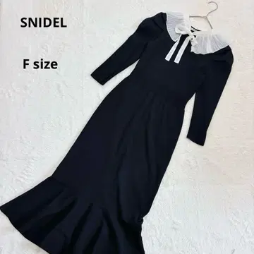 SNIDEL 스나이델 플리츠 칼라 니트 롱 원피스 F 블랙