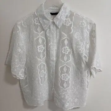 ZARA 자수 레이스 반팔 셔츠 화이트 M