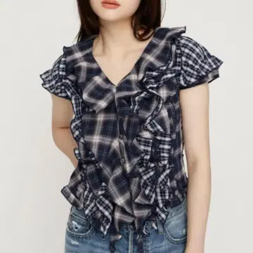 MIX FRILL COMPACT BL sly 새상품 신상 네이비 체크