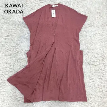 카와이 오카다 프론트 스냅 크림프 얀 니트 롱 베스트
