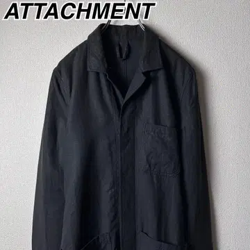 ATTACHMENT 린넨 100% 블랙 히요쿠 셔츠 코트 어태치먼트