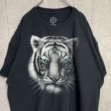 DOM 애니멀 화이트 타이거 호랑이 프린트 블랙 T셔츠 2XL