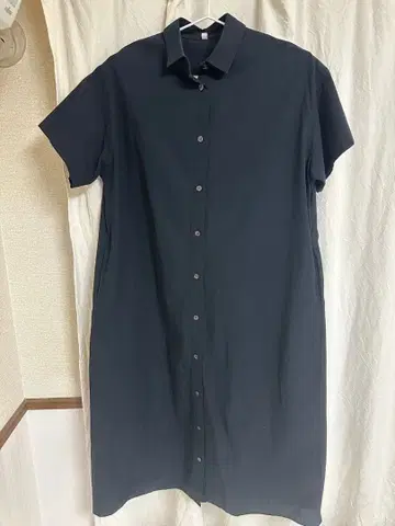 무인양품 MUJI 냉감 반팔 셔츠 원피스 블랙 XS S