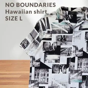 NO BOUNDARIES 포토 프린트 하와이안 셔츠 L 사이즈