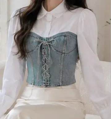 데님 뷔스티에 도킹 셔츠 긴팔