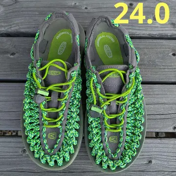 KEEN UNEEK 아웃도어 샌들 그레이 x 라임 그린 24.0cm