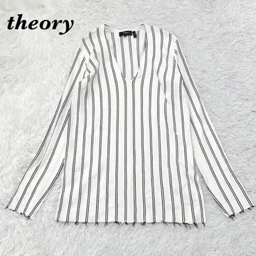 [새상품급] theory V넥 긴팔 티셔츠 S 화이트 스트라이프