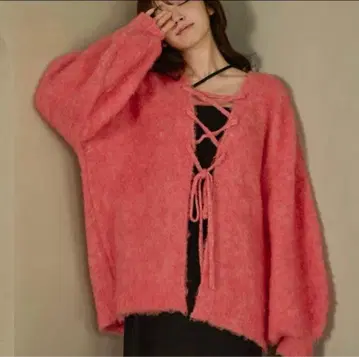 mideal 2way mix color lace up cardigan