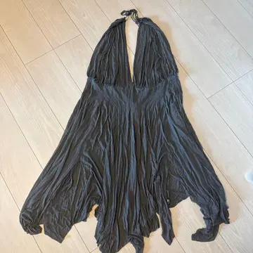 홀터넥 롱 원피스 그레이