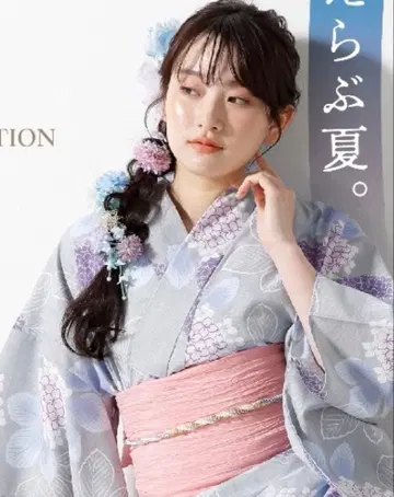 유카타 헤코 오비 세트 수국 면 100% 적응 치수 155~165cm