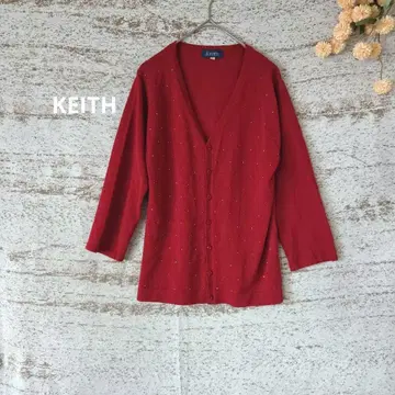 [ KEITH ] 큐빅 가디건 L 빨간색 7부 소매