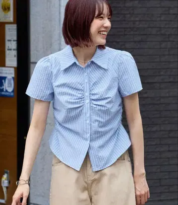 포코포코 스트라이프 셔링 크롭 셔츠