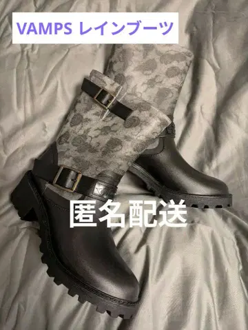 VAMPS 스컬 로즈 패턴 레인부츠 FC 한정판 HYDE