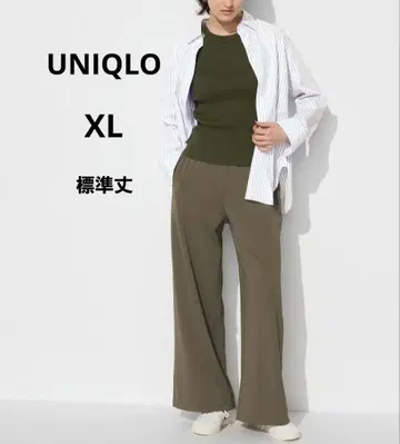 [새상품급] UNIQLO 크레이프 저지 스트레이트 팬츠 올리브 XL 표시 사이즈