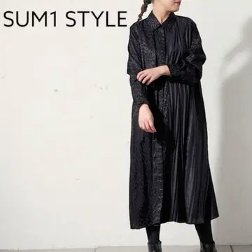 SUM1STYLE 스미스타일 레오파드 무늬 하프 플리츠 원피스 블랙