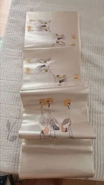 후쿠로 오비 학 문양 금실 순수 실크 정은금
