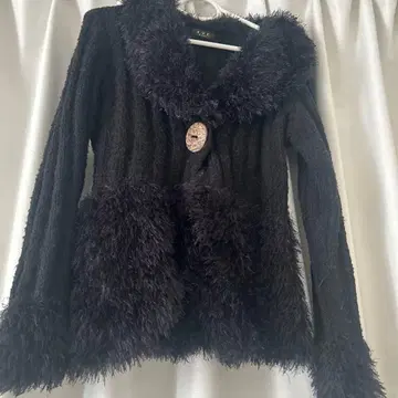 EVE DESIGN'S 퍼 옷깃 가디건 블랙 M-L