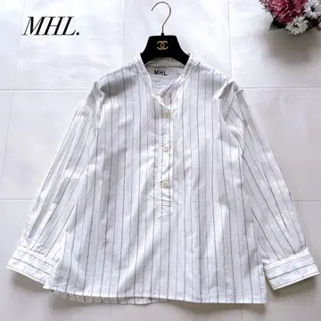 인기 MHL. 마가렛호웰 밴드 카라 셔츠 스트라이프 코튼