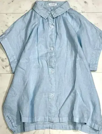 매킨토시 철학 린넨 100% 반팔 셔츠 블라우스 스카이블루