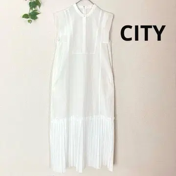 CITY 패널 크로스 하의 플리츠 원피스 화이트 2