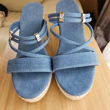 데님 웨지솔 샌들 38