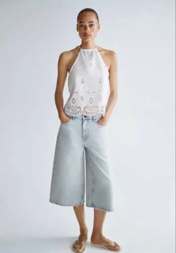 H&M 영국 자수 태국 스트랩 상의