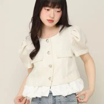 Heather 프릴 헴 숏 자켓 화이트