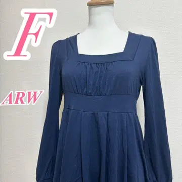 ARW 스퀘어 넥 원피스 네이비 무릎 기장 깔끔한 코디 성인 고급
