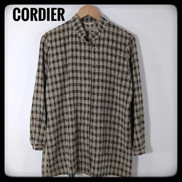 CORDIER 코르디에 L 상당 레트로 체크 무늬 밴드 카라 셔츠