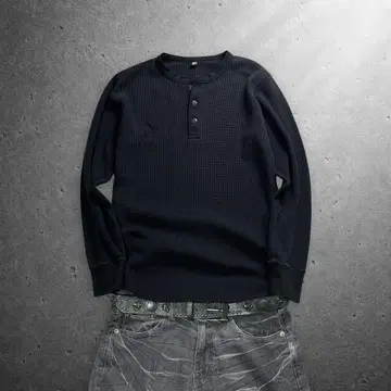 archive grunge waffle henley tee black