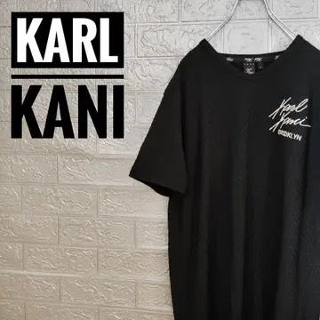 칼카니 KARL KANI 자수 로고 구제 의류 V넥 T셔츠 블랙 L