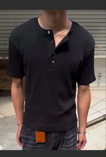 SINSS Rib henley HS 티셔츠 블랙 M 사이즈