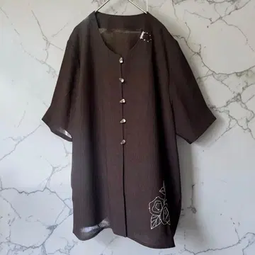 하나뿐인 핸드메이드 자수 튜닉 브라운 루즈핏 겉옷 내추럴
