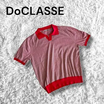 [ DoCLASSE ] M 반팔 피케 셔츠 코튼 100% 보더 빨간색 남성용