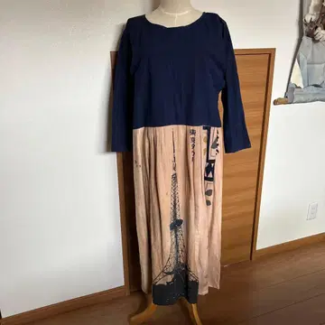 감즙 염색 수건과 네이비 나염 문양 반하오리 원피스